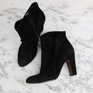 Anthropologie No. 704b Patsy Black Suede Leather Ruffle Ankle Boots 39.5 women's